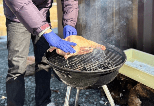 但馬鴨の丸焼き体験