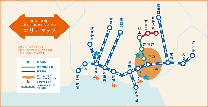神戸・姫路 夏の体験デジタルパス エリアマップ